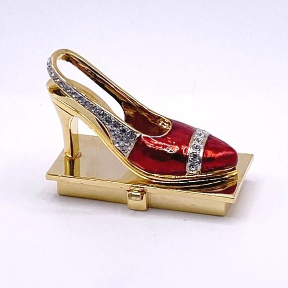 Red Shoe Vanity Rhinestones Jeweled Trinket Box - Picture 3 of 6